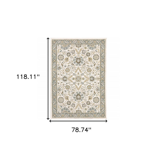 HomeRoots 10' Elegant Gray and Ivory Oriental Power Loom Area Rug - Durable, Stain-Resistant, Timeless Design 7' X 10' 510089