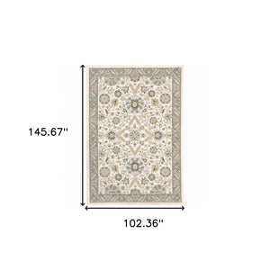HomeRoots 10' Elegant Gray and Ivory Oriental Power Loom Area Rug - Durable, Stain-Resistant, Timeless Design 9' X 12' 510091