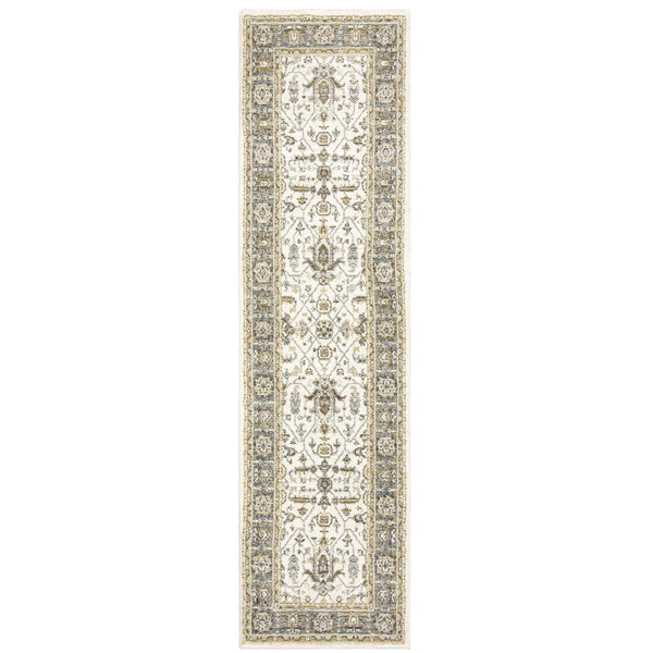 Homeroots 8' Runner Gray And Ivory Oriental Power Loom Runner Rug  Other Material 510093