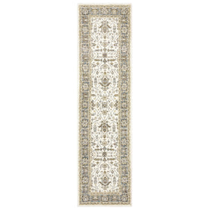 Homeroots 8' Runner Gray And Ivory Oriental Power Loom Runner Rug  Other Material 510093