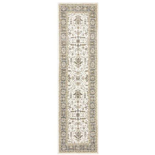 Homeroots 8' Runner Gray And Ivory Oriental Power Loom Runner Rug  Other Material 510093