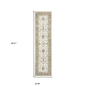 Homeroots 8' Runner Gray And Ivory Oriental Power Loom Runner Rug  Other Material 510093