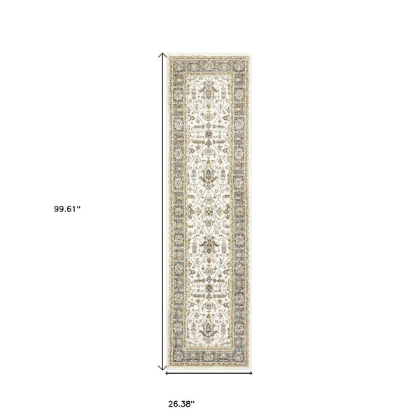 Homeroots 8' Runner Gray And Ivory Oriental Power Loom Runner Rug  Other Material 510093