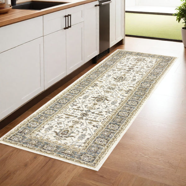 Homeroots 8' Runner Gray And Ivory Oriental Power Loom Runner Rug  Other Material 510093