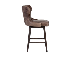 Sunpan Ariana Swivel Counter Stool - Elegant Button Tufted Design with Antique Brass Nailheads and Comfort Havana Dark Brown