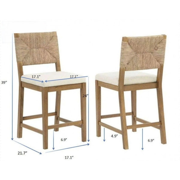 English Elm Bohemian Woven Back Counter Stools Set of 2 with Solid Wood Frame for Kitchen Island B011P474546
