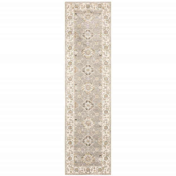 HomeRoots 10' Elegant Gray and Ivory Oriental Area Rug - Durable, Timeless Design for Any Living Space 2'3" x 8' 510100