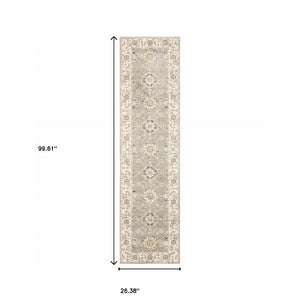 HomeRoots 10' Elegant Gray and Ivory Oriental Area Rug - Durable, Timeless Design for Any Living Space 2'3" x 8' 510100
