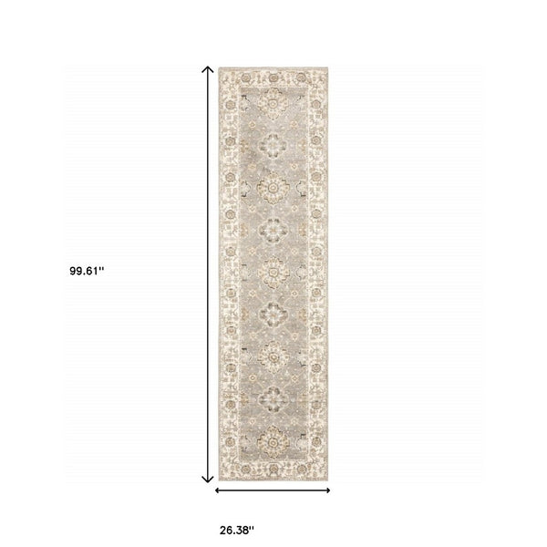 HomeRoots 10' Elegant Gray and Ivory Oriental Area Rug - Durable, Timeless Design for Any Living Space 2'3" x 8' 510100