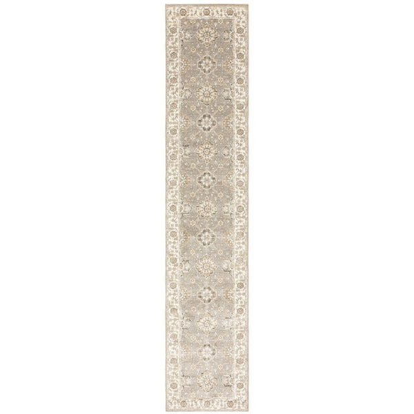 HomeRoots 10' Elegant Gray and Ivory Oriental Area Rug - Durable, Timeless Design for Any Living Space 2'6" x 12' 510101