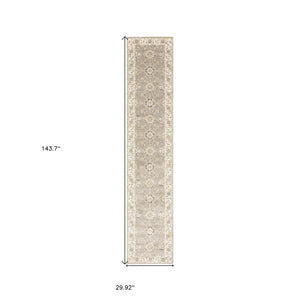 HomeRoots 10' Elegant Gray and Ivory Oriental Area Rug - Durable, Timeless Design for Any Living Space 2'6" x 12' 510101