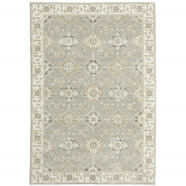 HomeRoots 10' Elegant Gray and Ivory Oriental Area Rug - Durable, Timeless Design for Any Living Space 3' x 5' 510102