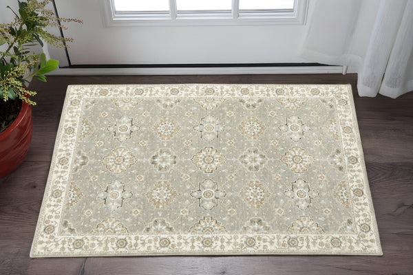 HomeRoots 10' Elegant Gray and Ivory Oriental Area Rug - Durable, Timeless Design for Any Living Space 3' x 5' 510102