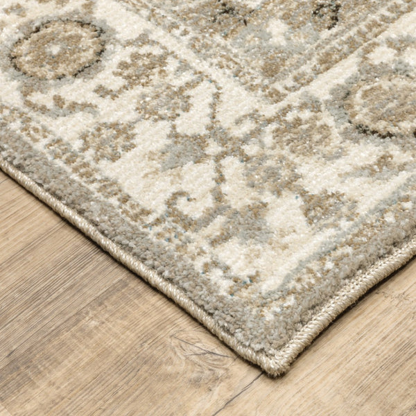 HomeRoots 10' Elegant Gray and Ivory Oriental Area Rug - Durable, Timeless Design for Any Living Space 5' X 7' 510103