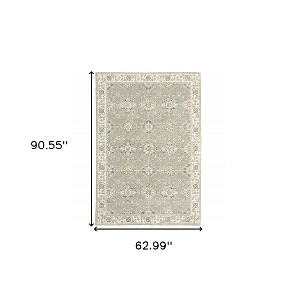 HomeRoots 10' Elegant Gray and Ivory Oriental Area Rug - Durable, Timeless Design for Any Living Space 5' X 7' 510103