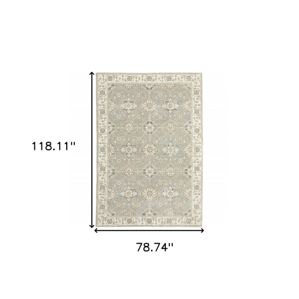 HomeRoots 10' Elegant Gray and Ivory Oriental Area Rug - Durable, Timeless Design for Any Living Space 7' X 10' 510104