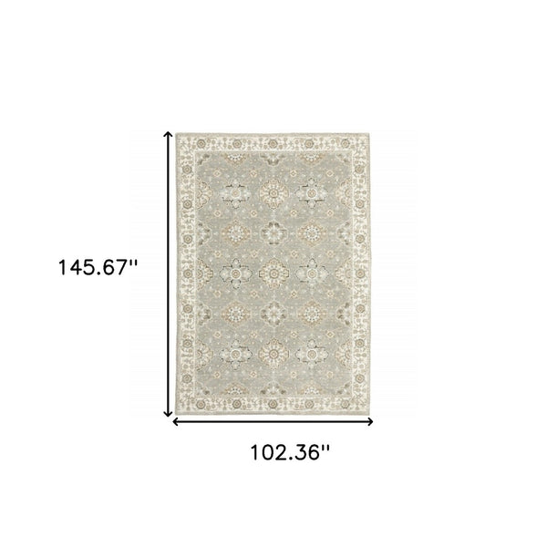 HomeRoots 10' Elegant Gray and Ivory Oriental Area Rug - Durable, Timeless Design for Any Living Space 9' X 12' 510106