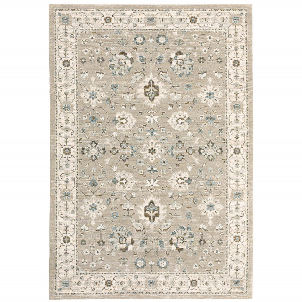 Homeroots 10' X 13' Beige And Ivory Oriental Power Loom Area Rug  Other Material 510107