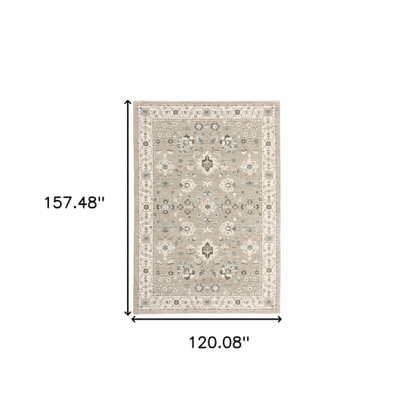 Homeroots 10' X 13' Beige And Ivory Oriental Power Loom Area Rug  Other Material 510107