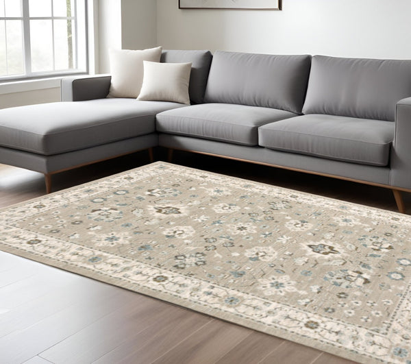 HomeRoots 10' Elegant Beige and Ivory Oriental Power Loom Area Rug – Timeless Style for High-Traffic Homes 10' X 13' 510107