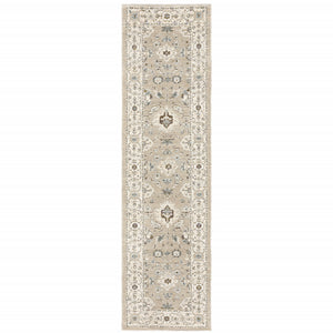 Homeroots 8' Runner Beige And Ivory Oriental Power Loom Runner Rug  Other Material 510109