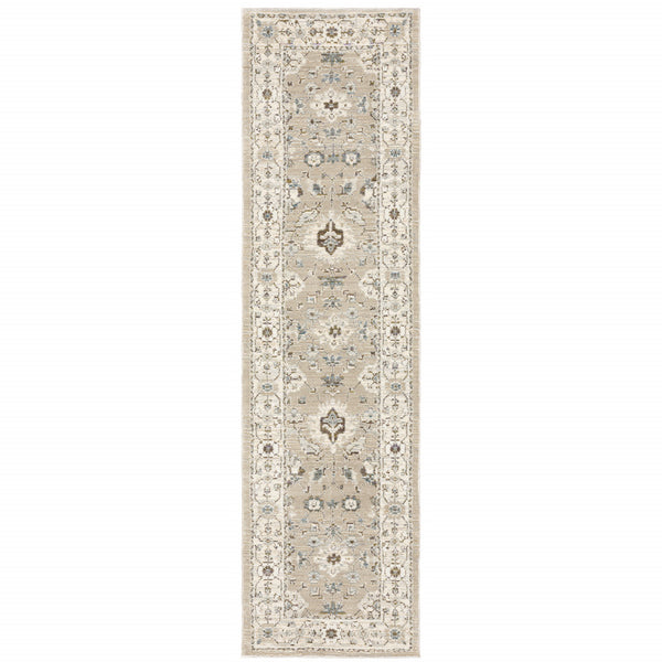 Homeroots 8' Runner Beige And Ivory Oriental Power Loom Runner Rug  Other Material 510109
