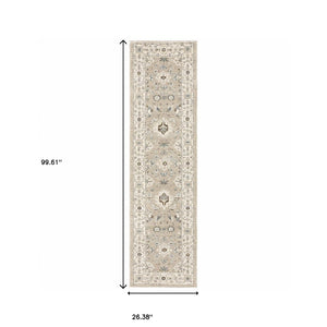 Homeroots 8' Runner Beige And Ivory Oriental Power Loom Runner Rug  Other Material 510109