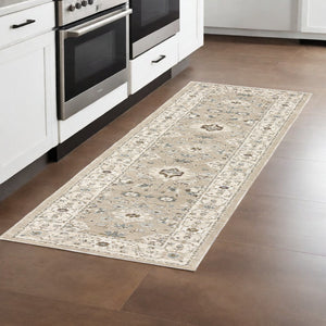 Homeroots 8' Runner Beige And Ivory Oriental Power Loom Runner Rug  Other Material 510109
