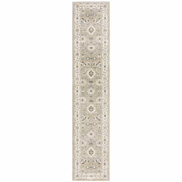 Homeroots 12' Runner Beige And Ivory Oriental Power Loom Runner Rug  Other Material 510110