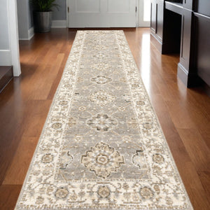Homeroots 12' Runner Beige And Ivory Oriental Power Loom Runner Rug  Other Material 510110