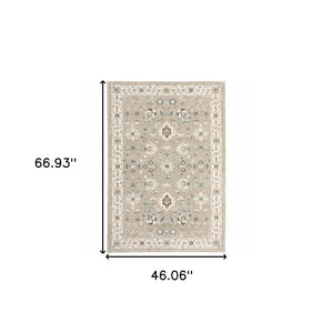 Homeroots 3' X 5' Beige And Ivory Oriental Power Loom Area Rug  Other Material 510111