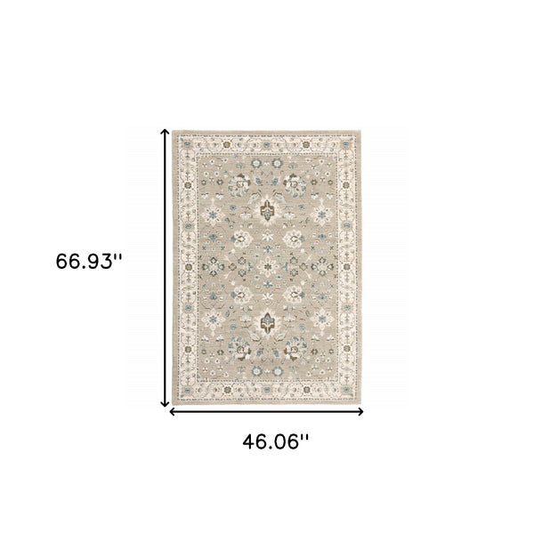 Homeroots 3' X 5' Beige And Ivory Oriental Power Loom Area Rug  Other Material 510111