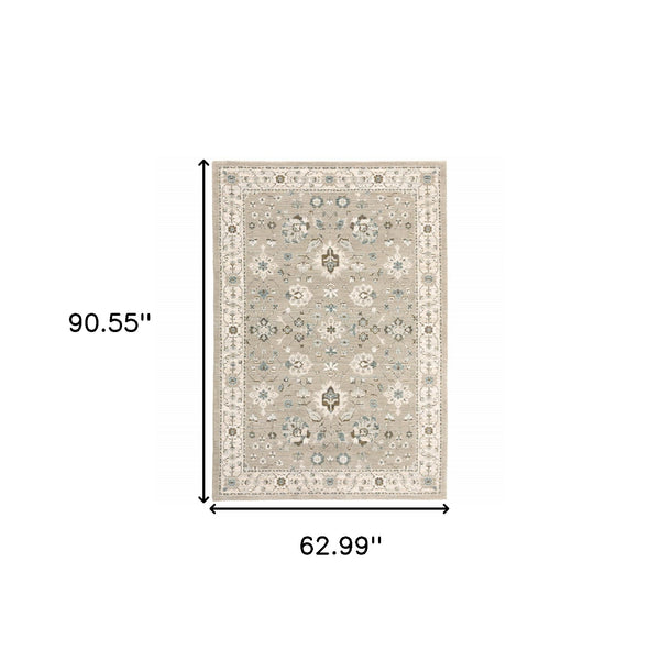 Homeroots 5' X 7' Beige And Ivory Oriental Power Loom Area Rug  Other Material 510112