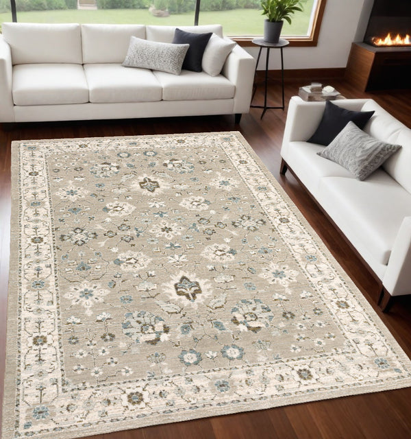 Homeroots 5' X 7' Beige And Ivory Oriental Power Loom Area Rug  Other Material 510112