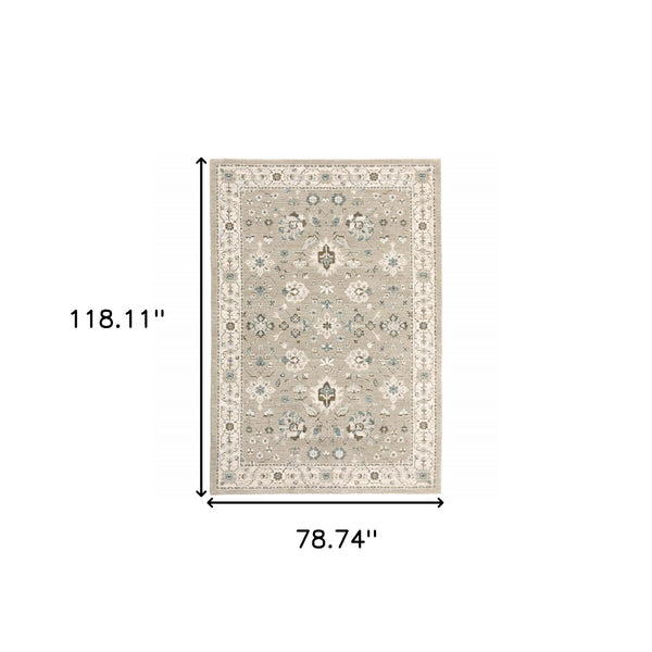 Homeroots 7' X 10' Beige And Ivory Oriental Power Loom Area Rug  Other Material 510113