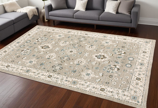 Homeroots 8' X 11' Beige And Ivory Oriental Power Loom Area Rug  Other Material 510114