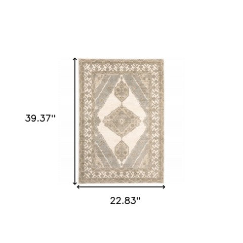 Homeroots 2' Beige And Ivory Oriental Area Rug – Durable, Stain Resistant Design For Cozy Spaces With Kids & Pets 2' X 3' Polypropylene,Nylon 510116