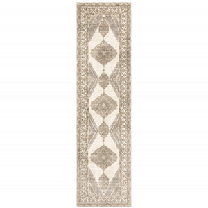 HomeRoots 8' Elegant Beige and Ivory Oriental Runner Rug - Durable, Stain-Resistant Design for Busy Homes 2'3" x 8' 510117