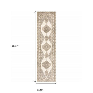 Homeroots 2' Beige And Ivory Oriental Area Rug – Durable, Stain Resistant Design For Cozy Spaces With Kids & Pets 2'3" X 8' Polypropylene,Nylon 510117
