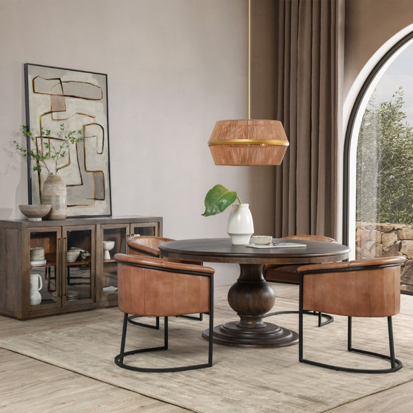 Classic Home Brookside 60-Inch Round Dining Table in Cocoa Brown - Solid Mango Wood, Elegant Centerpiece for Gatherings 51011885