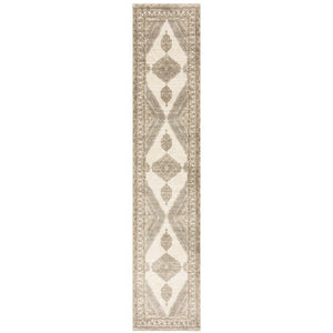 HomeRoots 8' Elegant Beige and Ivory Oriental Runner Rug - Durable, Stain-Resistant Design for Busy Homes 2'6" x 12' 510118