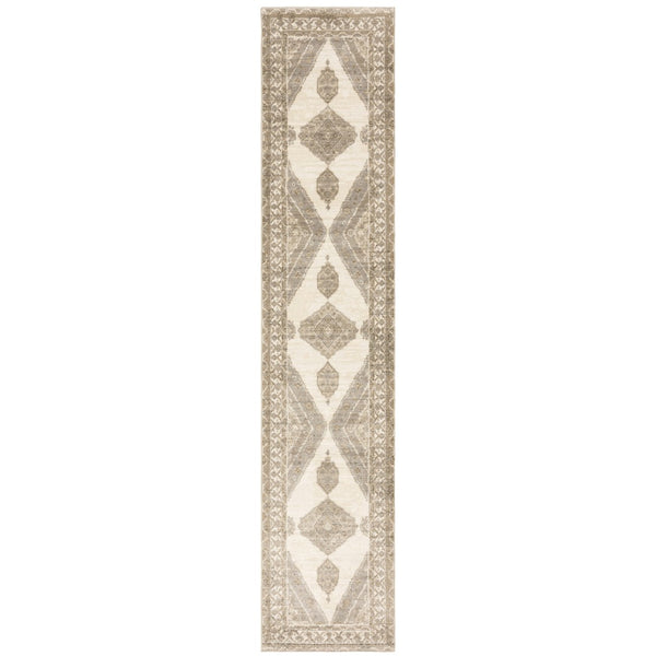 HomeRoots 8' Elegant Beige and Ivory Oriental Runner Rug - Durable, Stain-Resistant Design for Busy Homes 2'6" x 12' 510118