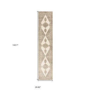 Homeroots 2' Beige And Ivory Oriental Area Rug – Durable, Stain Resistant Design For Cozy Spaces With Kids & Pets 2'6" X 12' Polypropylene,Nylon 510118