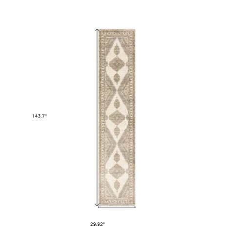 Homeroots 2' Beige And Ivory Oriental Area Rug – Durable, Stain Resistant Design For Cozy Spaces With Kids & Pets 2'6" X 12' Polypropylene,Nylon 510118