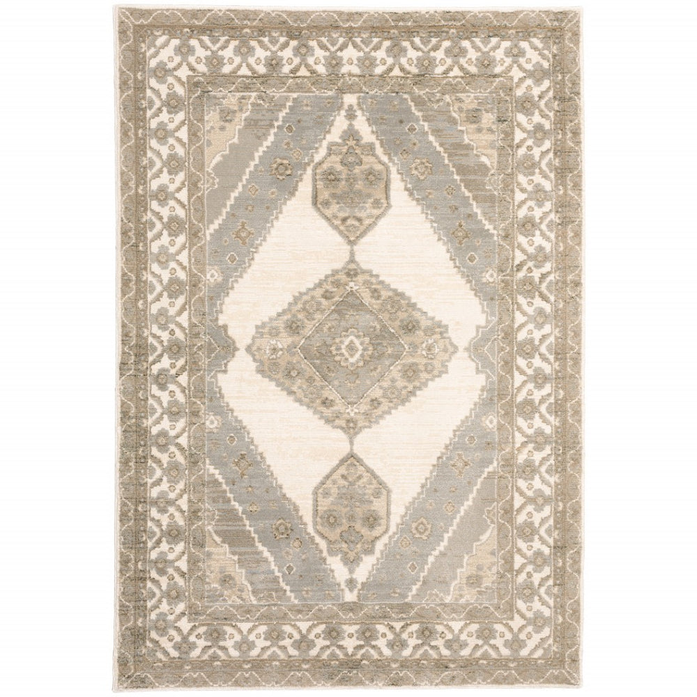 HomeRoots 8' Elegant Beige and Ivory Oriental Runner Rug - Durable, Stain-Resistant Design for Busy Homes 5' X 7' 510119