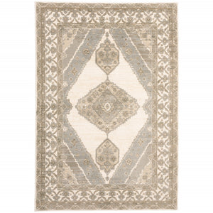 HomeRoots 8' Elegant Beige and Ivory Oriental Runner Rug - Durable, Stain-Resistant Design for Busy Homes 5' X 7' 510119
