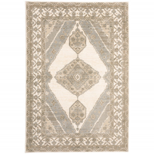 HomeRoots 8' Elegant Beige and Ivory Oriental Runner Rug - Durable, Stain-Resistant Design for Busy Homes 5' X 7' 510119