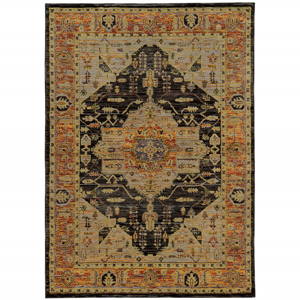 Homeroots 10' X 13' Black And Gold Oriental Power Loom Area Rug  Other Material 510121