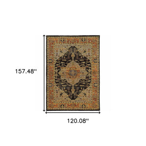 Homeroots 10' X 13' Black And Gold Oriental Power Loom Area Rug  Other Material 510121
