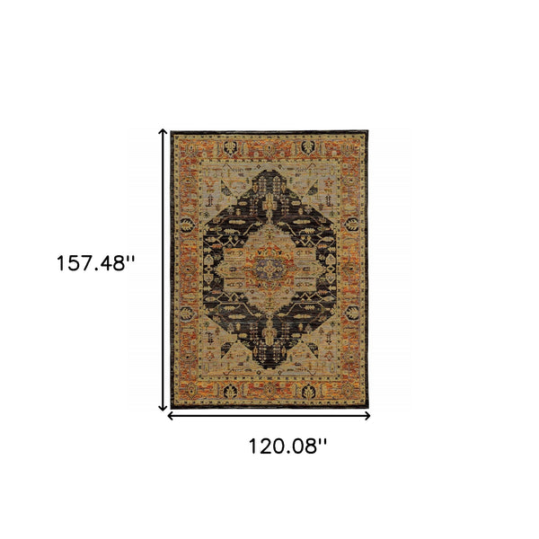 Homeroots 10' X 13' Black And Gold Oriental Power Loom Area Rug  Other Material 510121